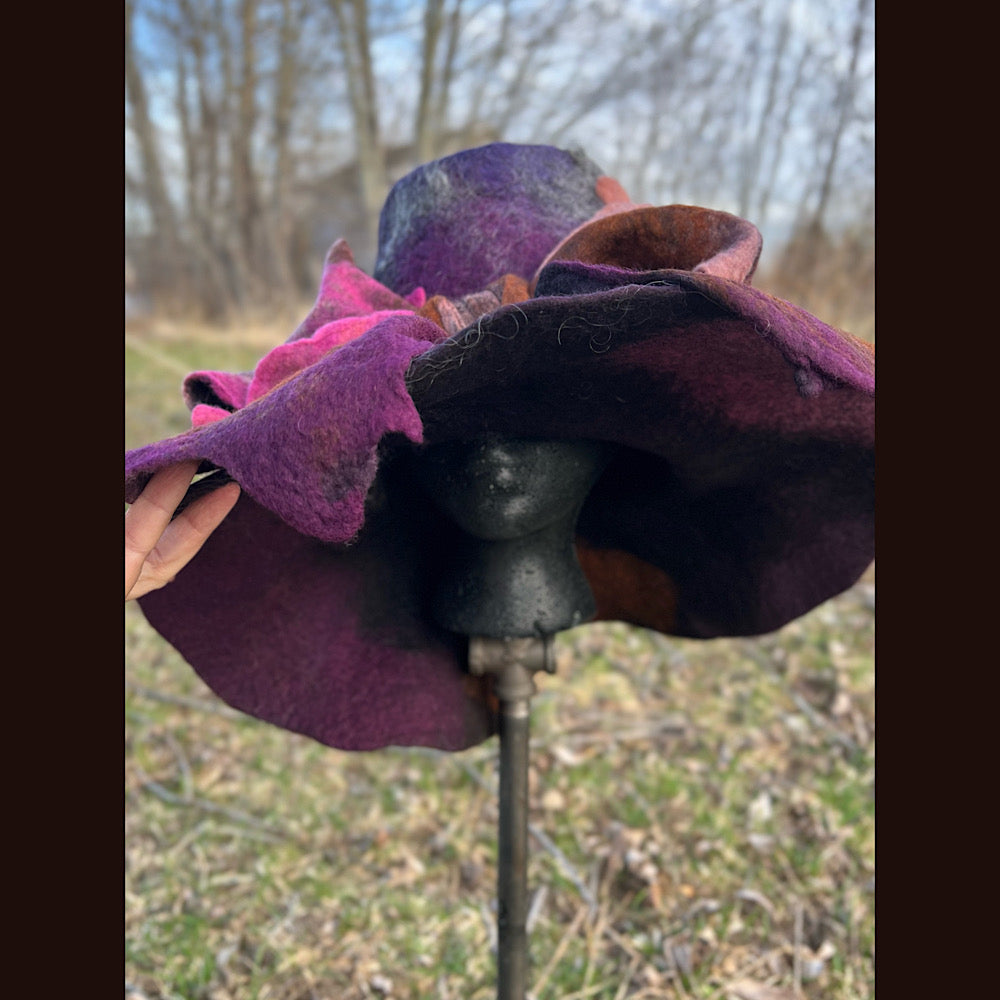 Large brim Felted hat with bow 24” large