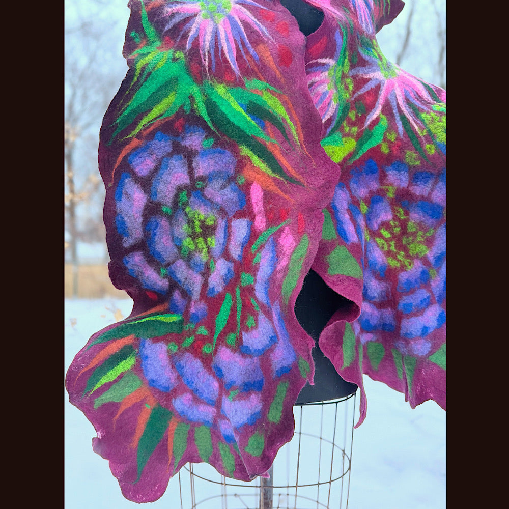 Handmade wool Felted Scarf 80” X 17”