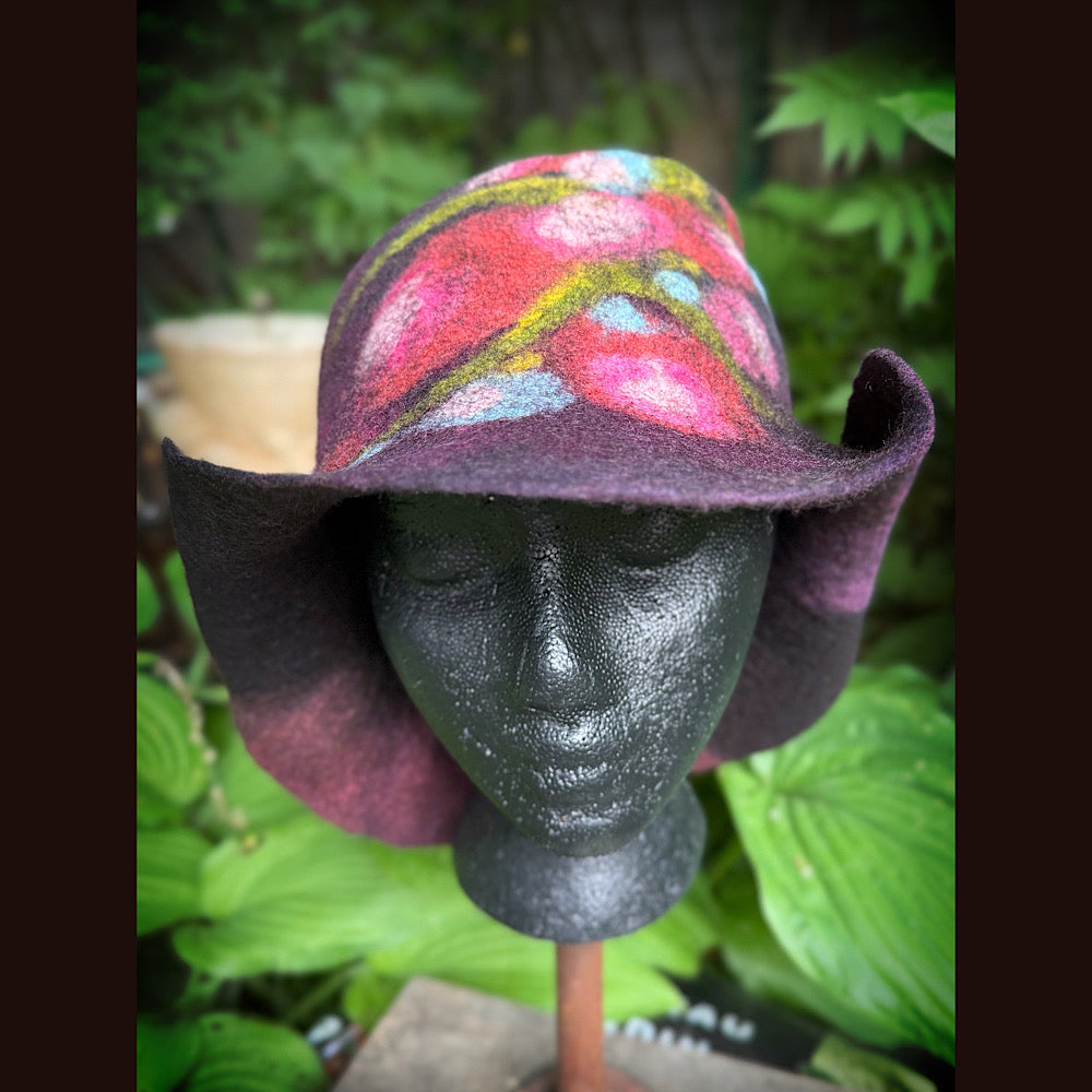OOAK Handmade wool Felted hat 23.5” medium