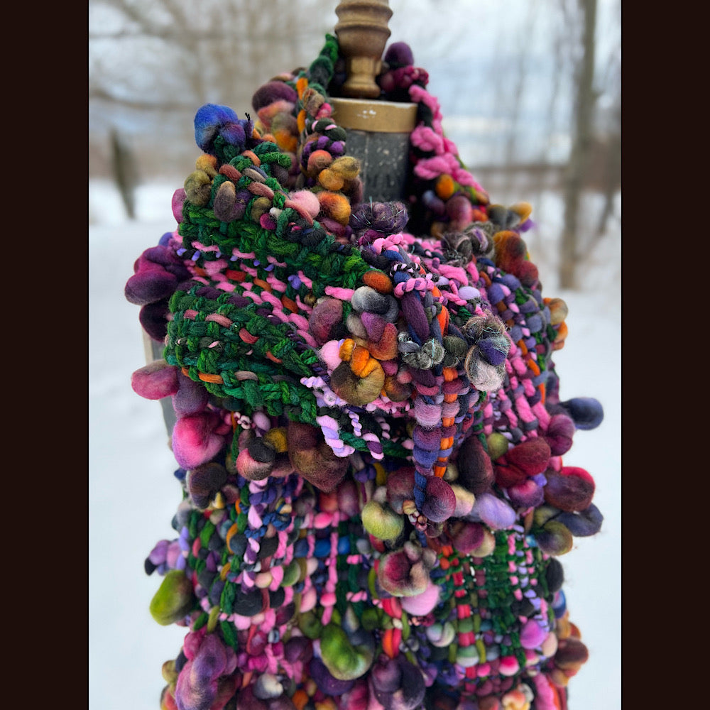 Woven scarf made of hand spun yarn 84” X 9”