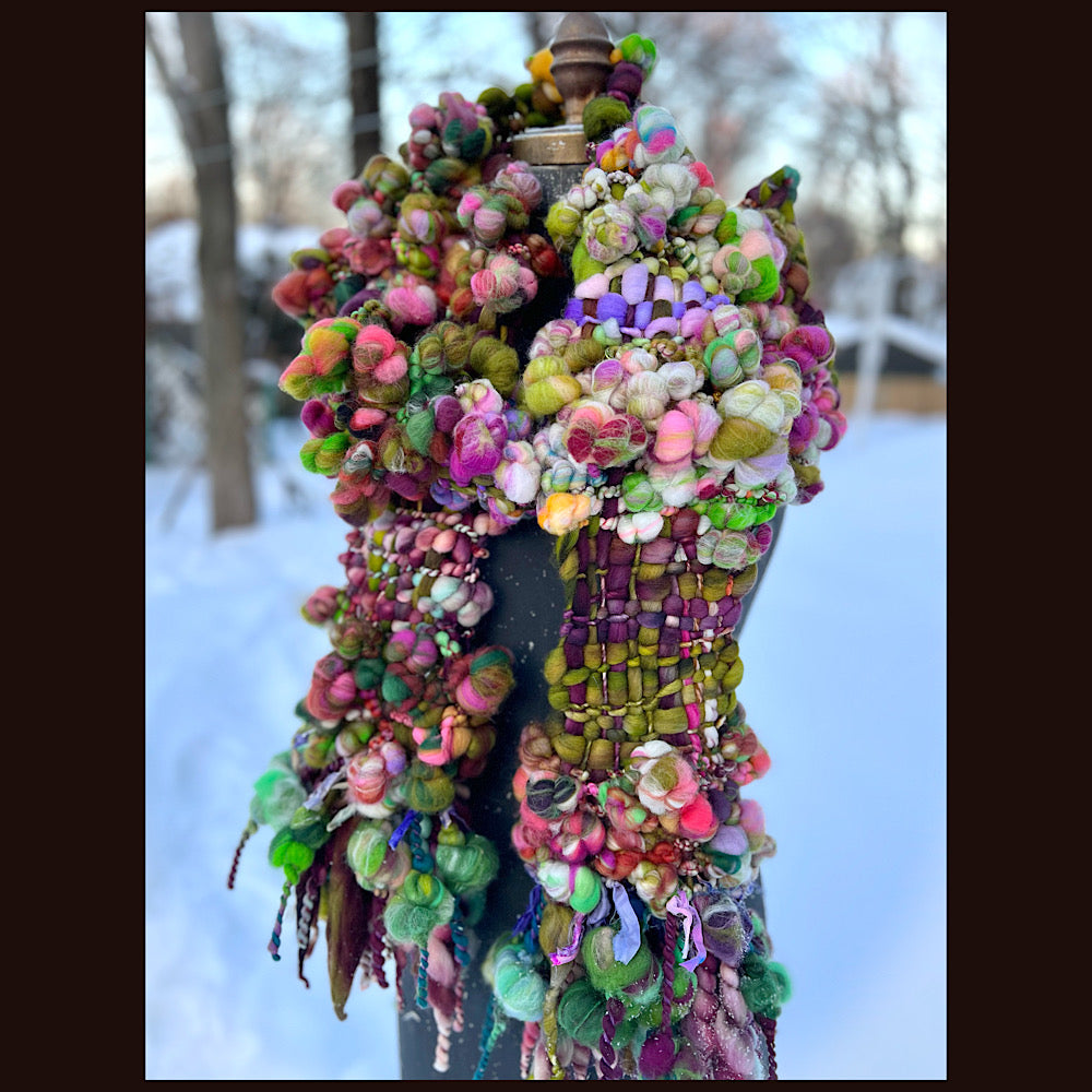 Winter rose Woven art yarn Scarf 102” X 7”