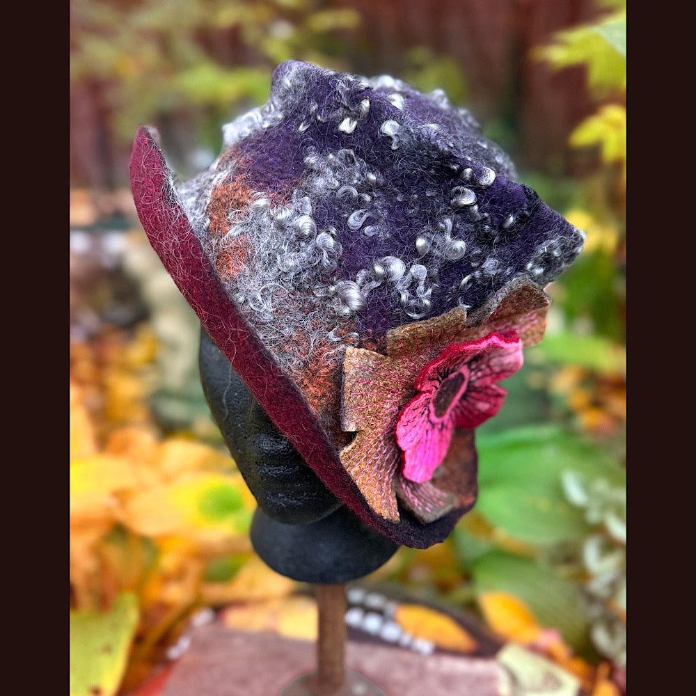 OOAK Handmade wool Felted hat 23.5” medium