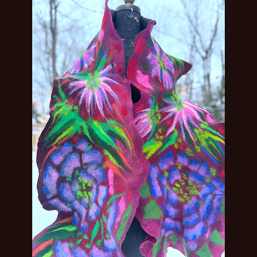 Handmade wool Felted Scarf 80” X 17”