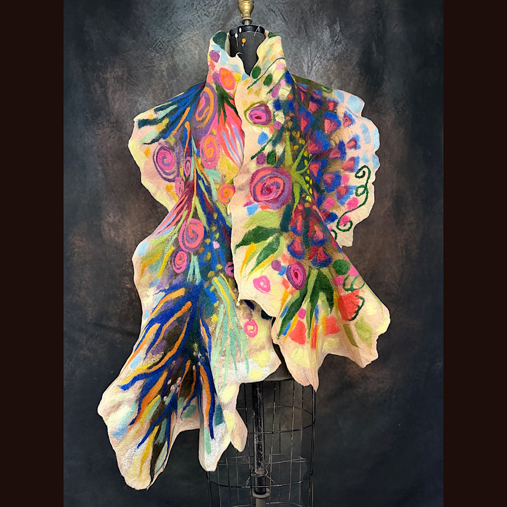 OOAK Handmade wool Felted Scarf 84” X 18”