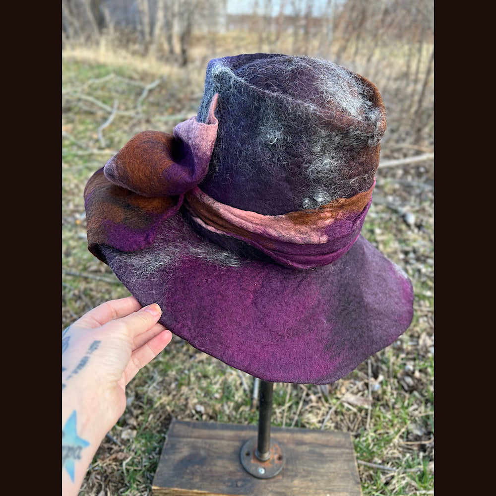 Large brim Felted hat with bow 24” large
