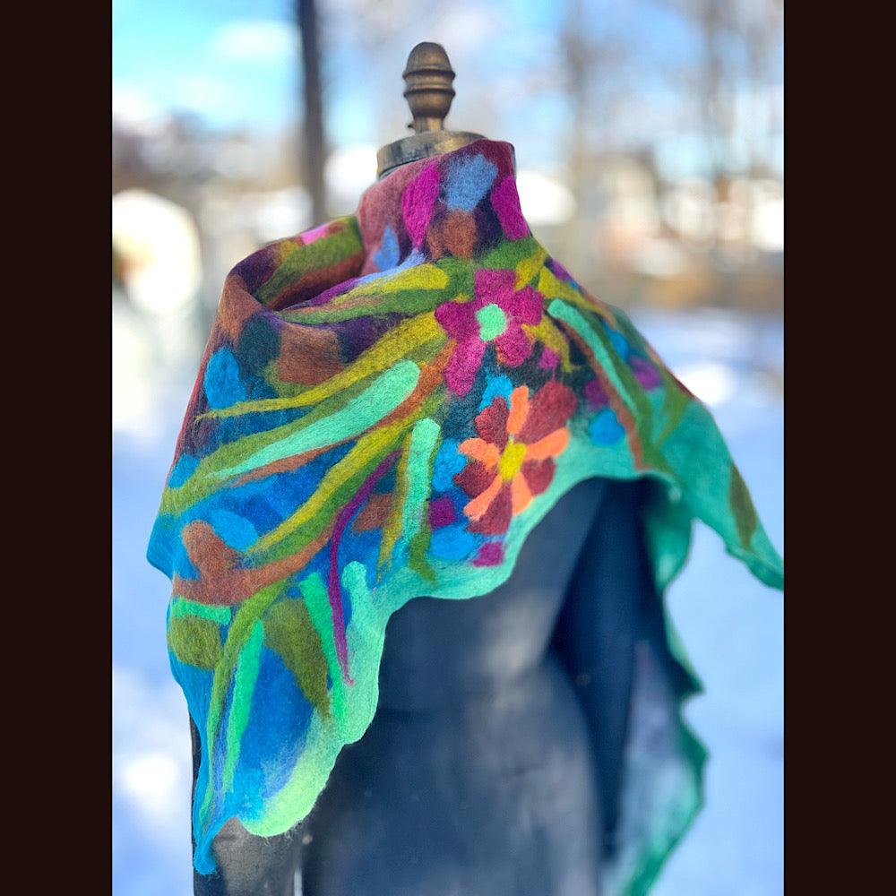 Rose Felted Shawl 84” X 21”