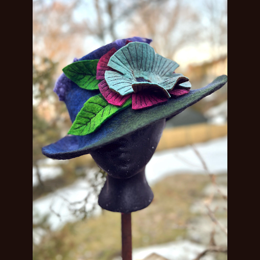 Felted top hat with flowers 23” 1/2 medium