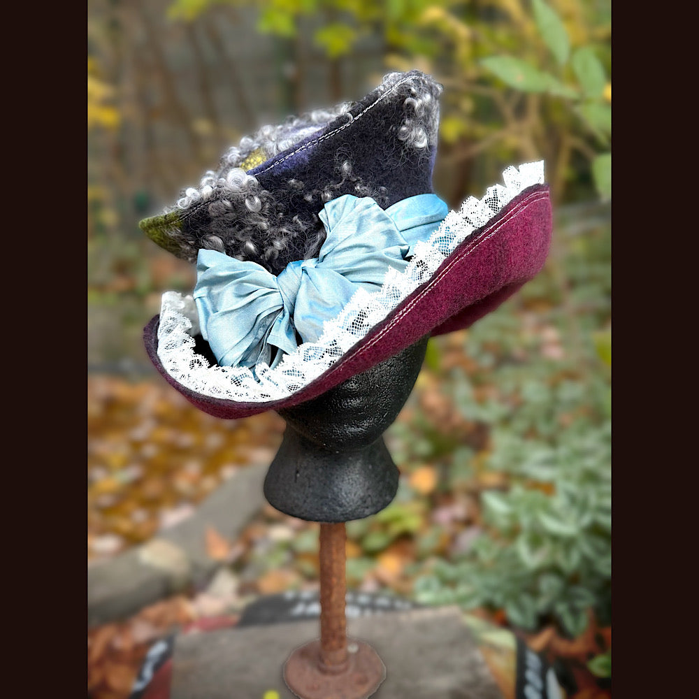 OOAK Handmade wool Felted hat 23.5” medium