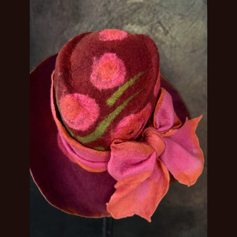 OOAK Handmade wool Felted hat 23.5” medium