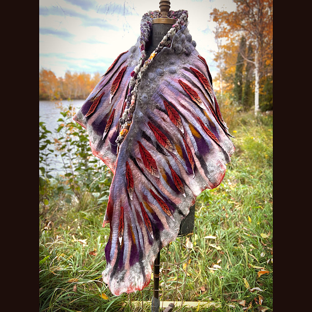 October sunset felted shawl 86” X 22”