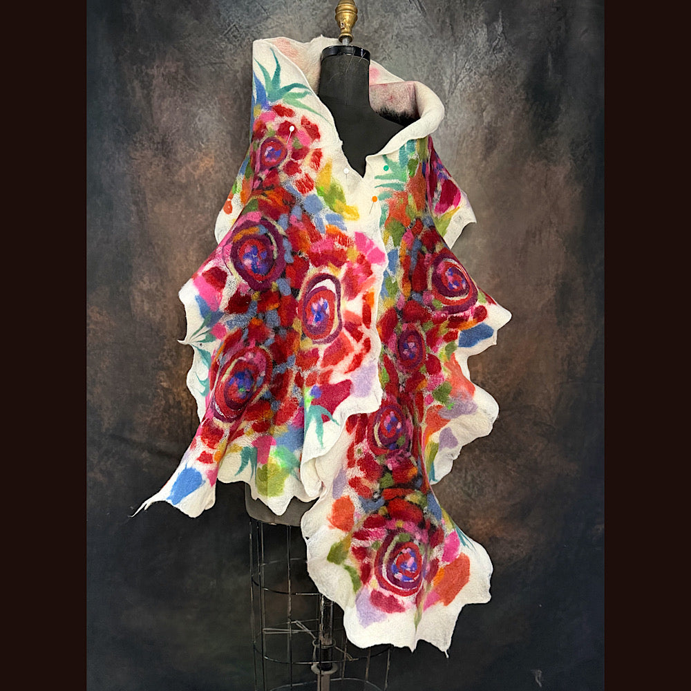 OOAK Handmade wool Felted Scarf 85”X 16” Original art work