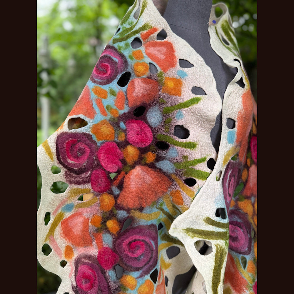 OOAK Handmade wool Felted Scarf 82” X 19” Original art work