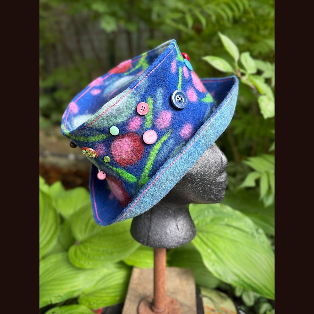 OOAK Handmade wool Felted hat 23.5” medium Silk lining