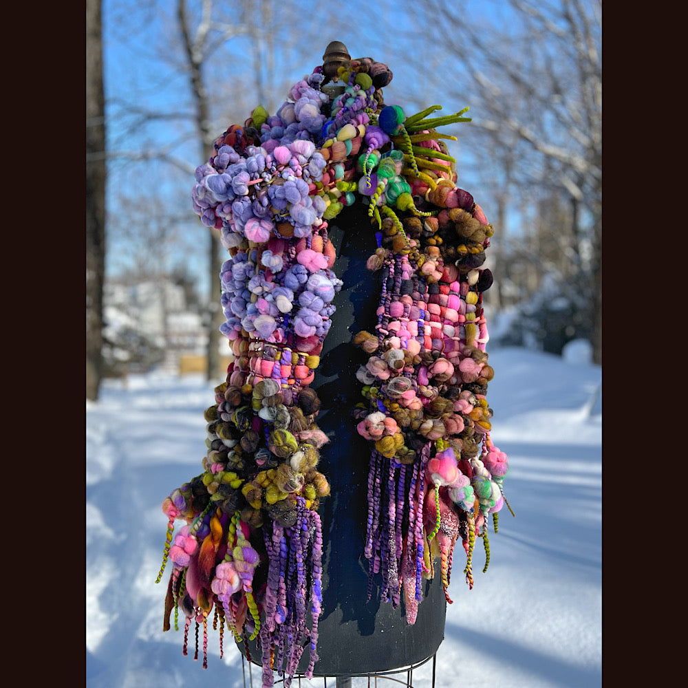 Velvet roses  woven art yarn Scarf 102” X 7 1/2”