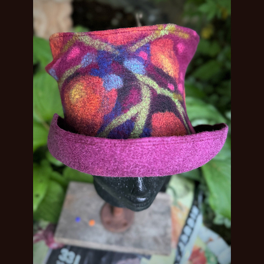 OOAK Handmade wool Felted hat 23.5” medium