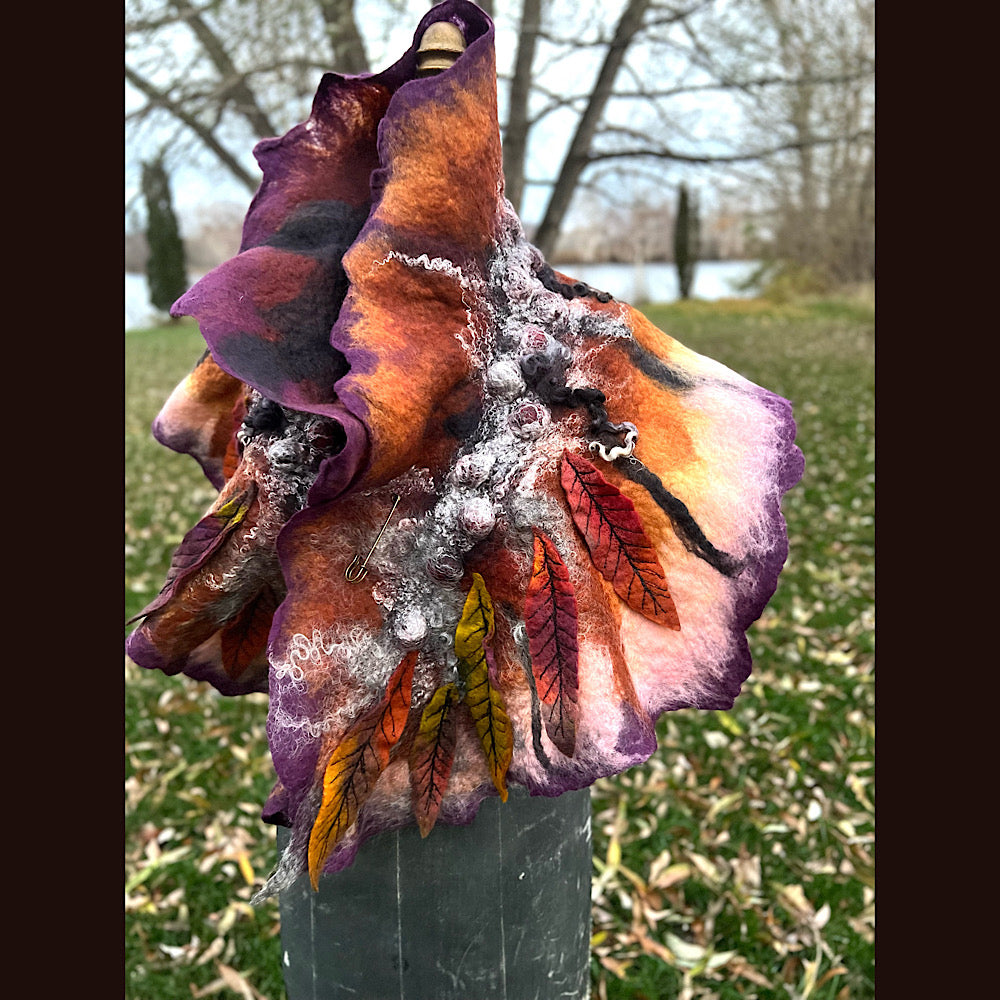 Autumn butterfly felted scarf 50” X 18”