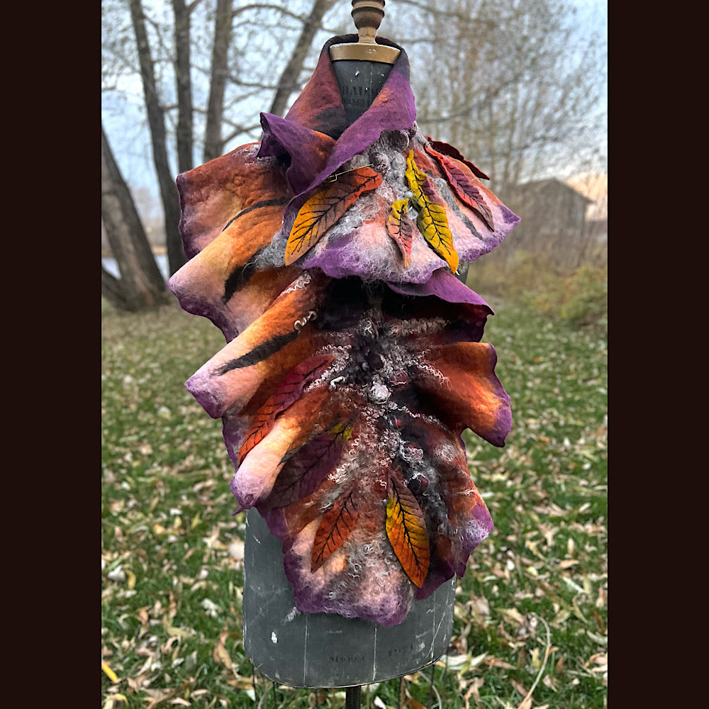 Autumn butterfly felted scarf 50” X 18”