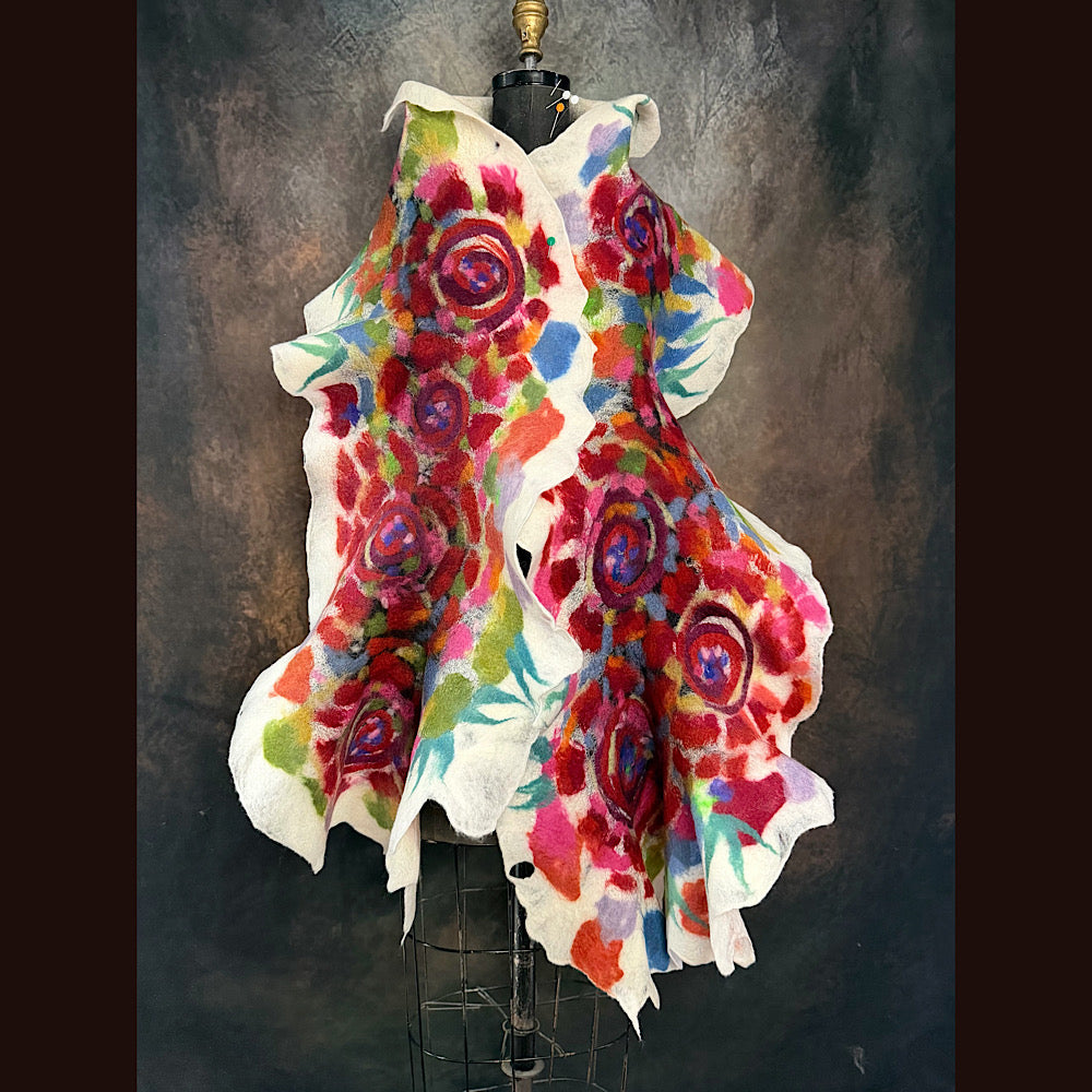 OOAK Handmade wool Felted Scarf 85”X 16” Original art work