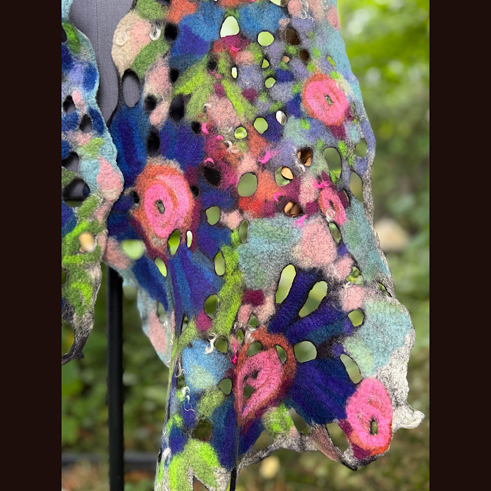 OOAK Handmade wool Felted Scarf 90” X 17”Original art work