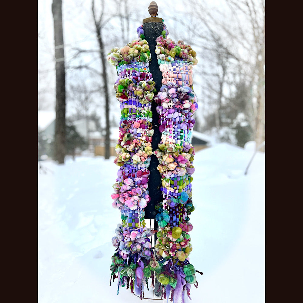 Winter rose Woven art yarn Scarf 100” X 7-8”