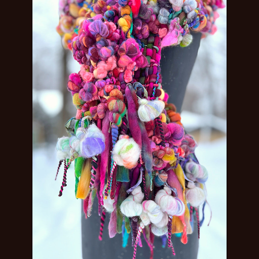 Winter rose Woven art yarn Scarf 104” X 8”