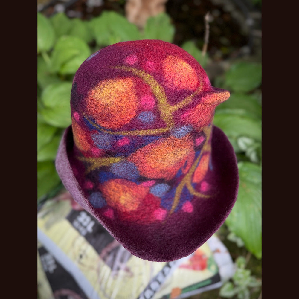 OOAK Handmade wool Felted hat 23.5” medium