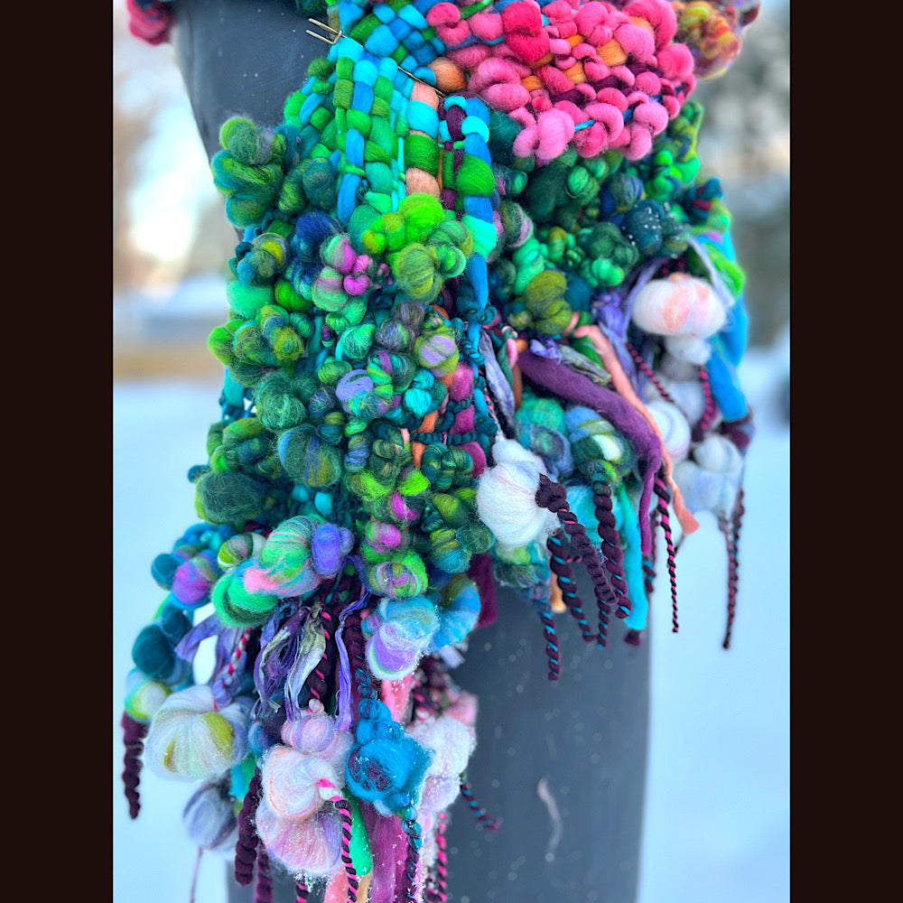 Winter bouquet Woven art yarn Scarf 98” X 7.5”