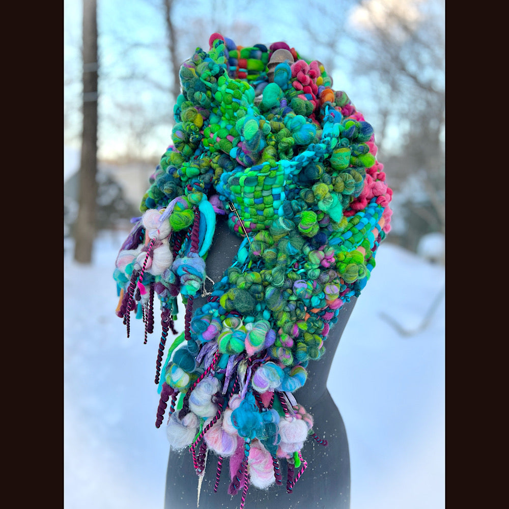 Winter bouquet Woven art yarn Scarf 98” X 7.5”