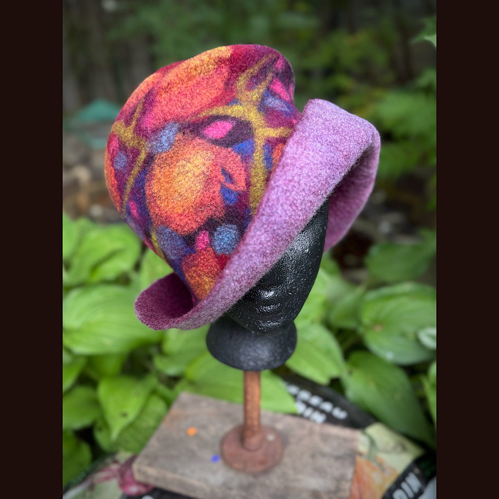 OOAK Handmade wool Felted hat 23.5” medium
