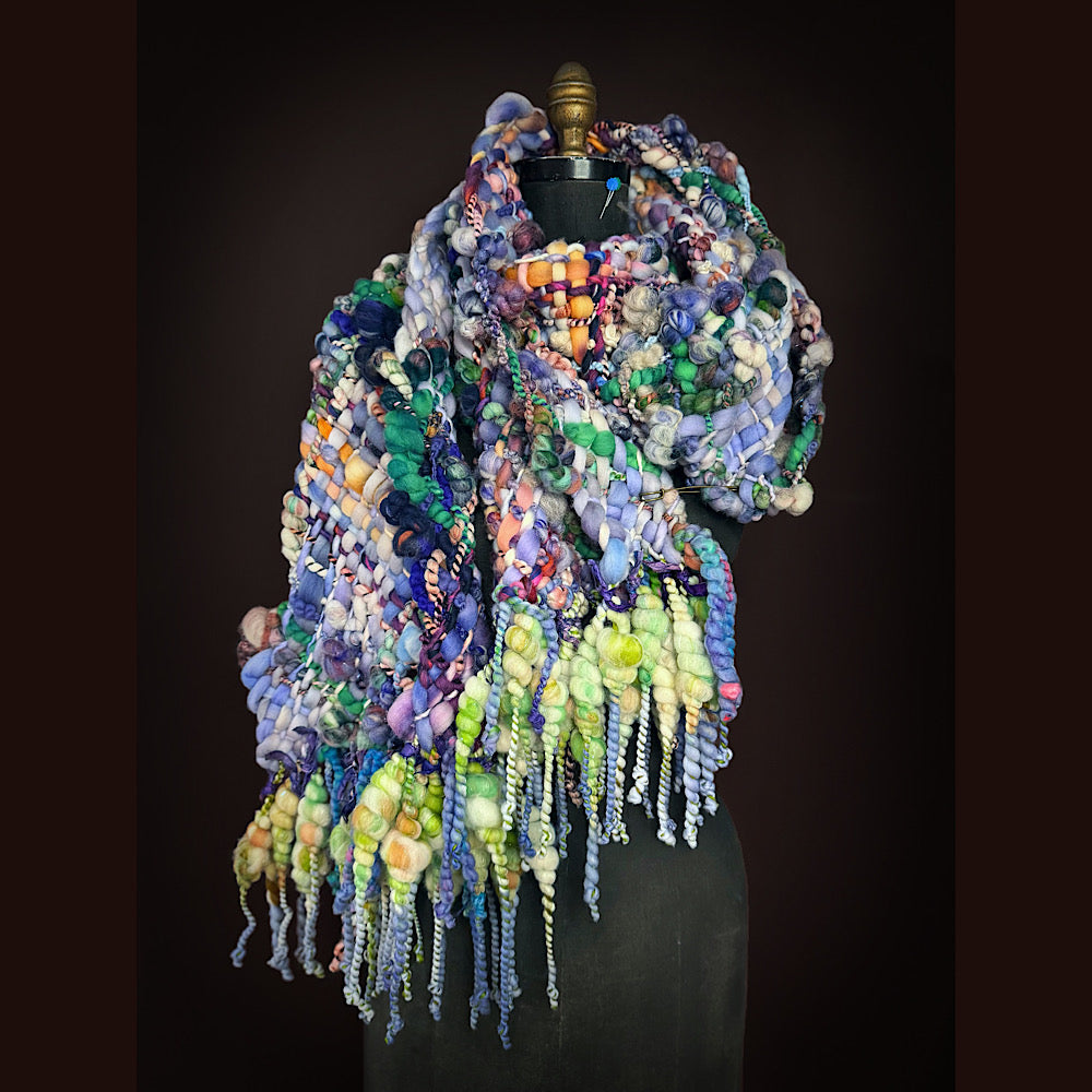 Handmade wool Woven Scarf 84” X 12”