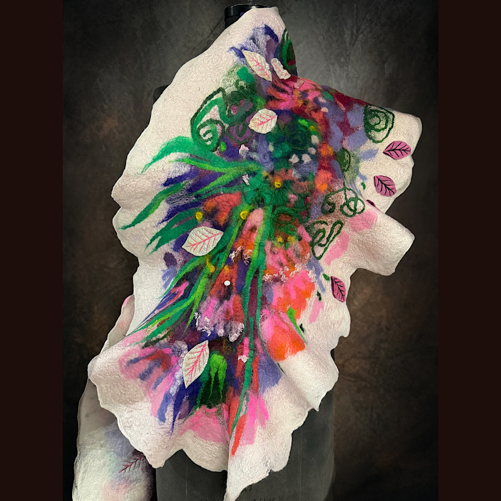 OOAK Handmade wool Felted Scarf 80” X 18”