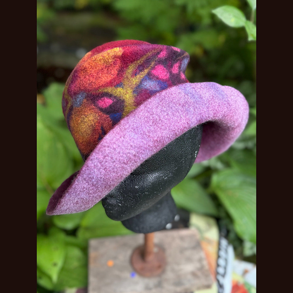 OOAK Handmade wool Felted hat 23.5” medium