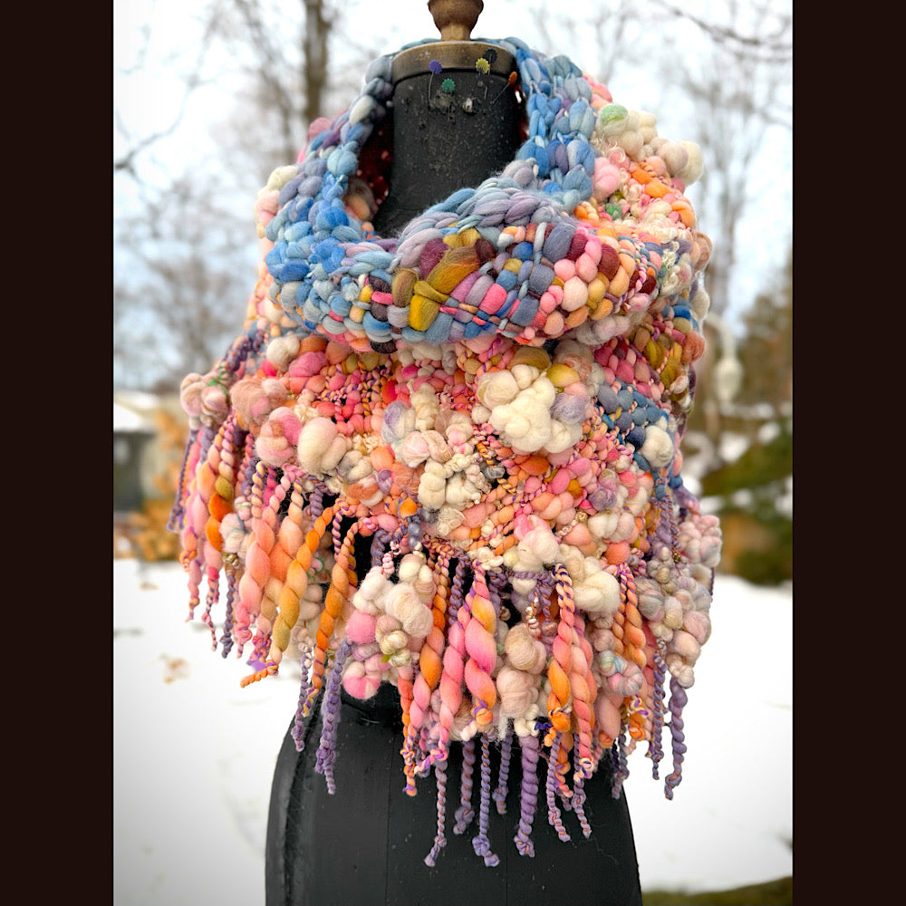 Handmade wool Woven Scarf shawlette 20” X 19”