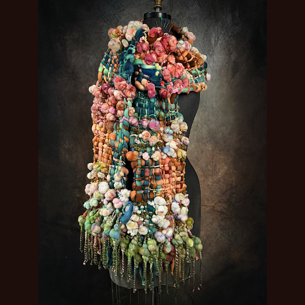 OOAK Handmade wool Woven Scarf 100” X 8”