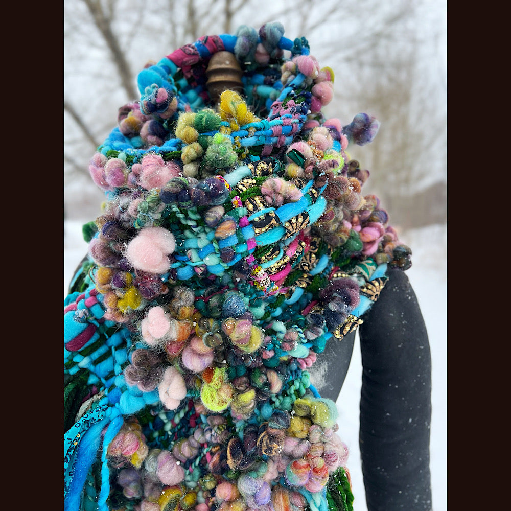 Woven scarf made of hand spun yarn 84” X 10”