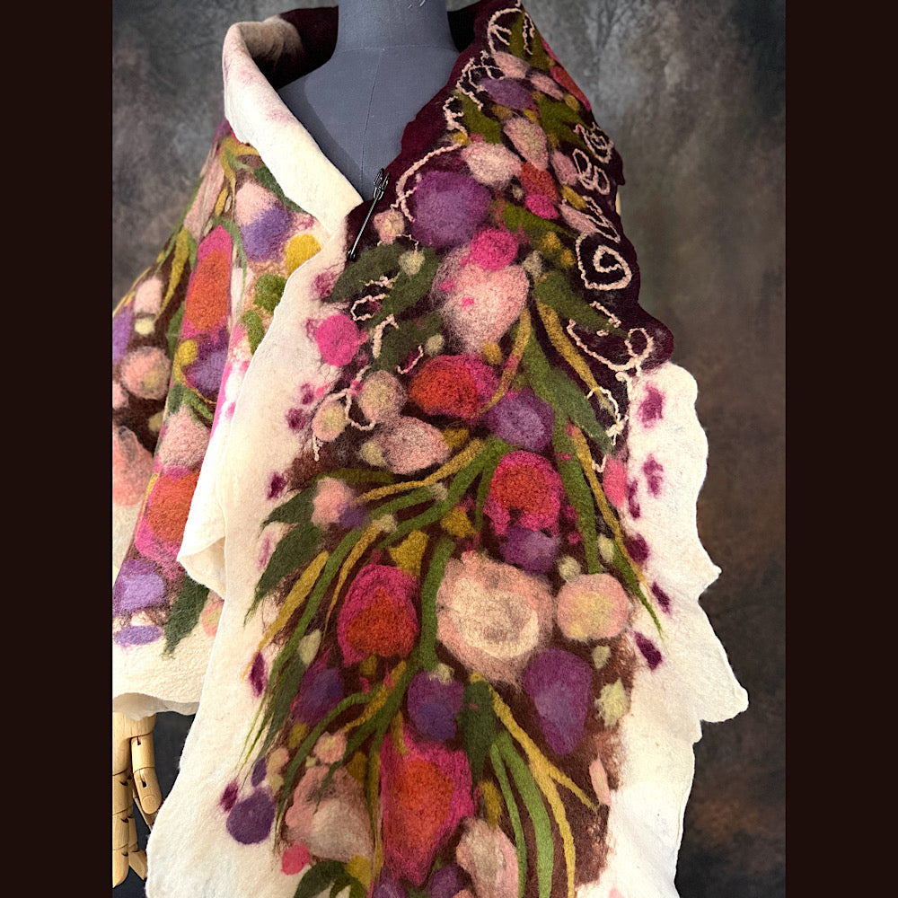 OOAK Handmade wool Felted Scarf 75” X 19”Original art work