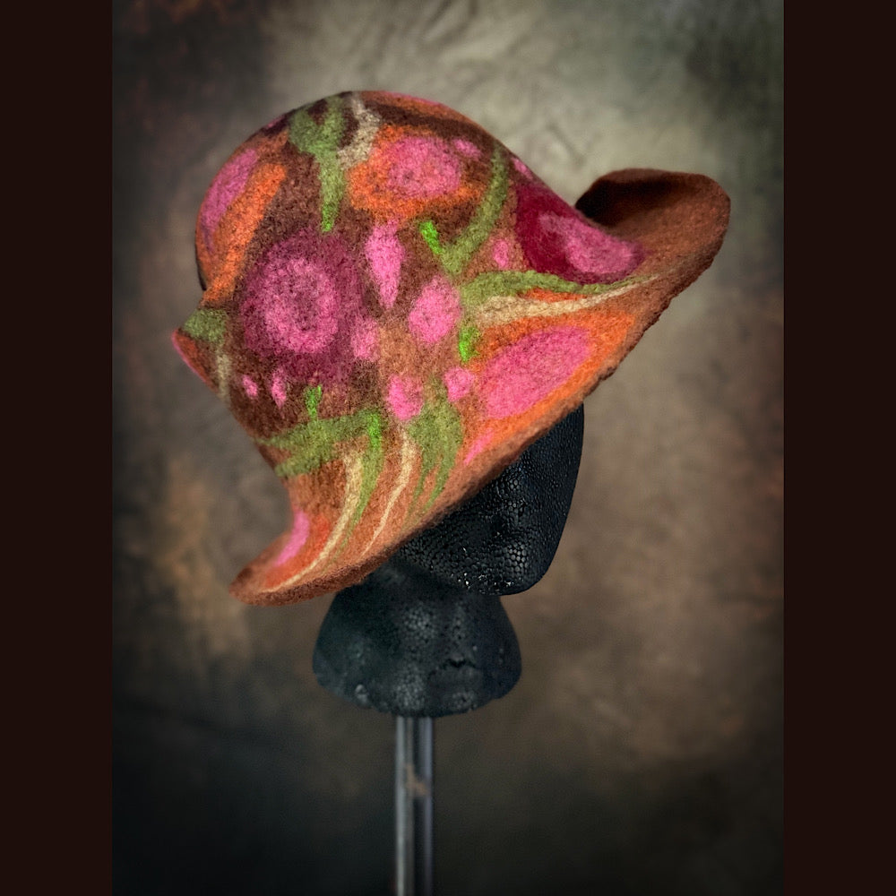 OOAK Handmade wool Felted hat 23.5” medium
