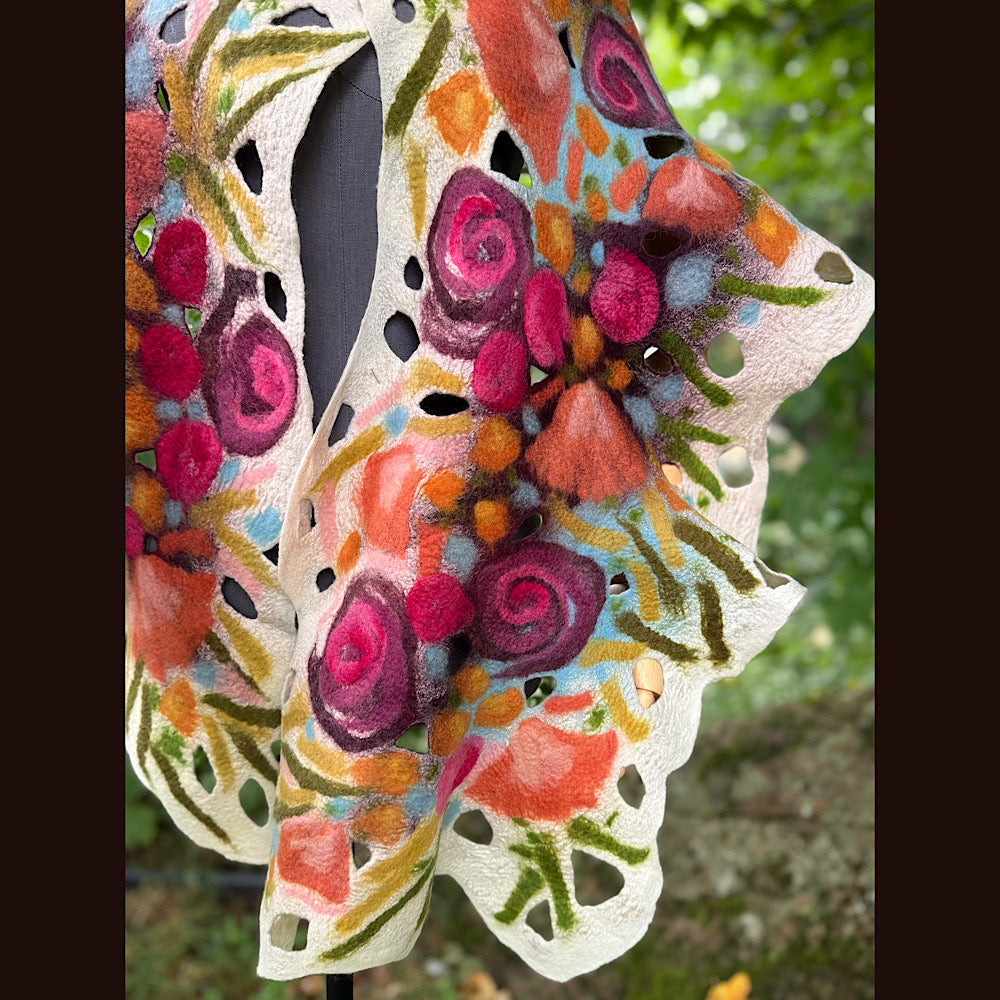 OOAK Handmade wool Felted Scarf 82” X 19” Original art work