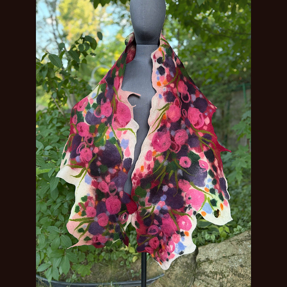 OOAK Handmade wool Felted Scarf 84” X 19” Original art work