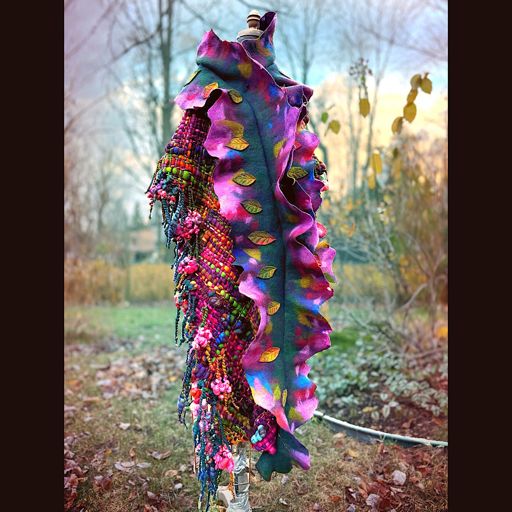 Handmade wool Felted Scarf 90” X 16”