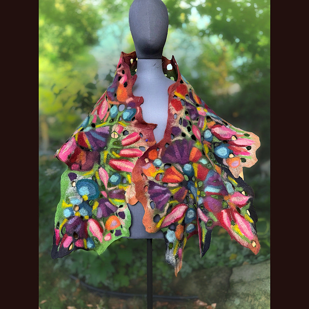 OOAK Handmade wool Felted Scarf 80” X 24”Original art work