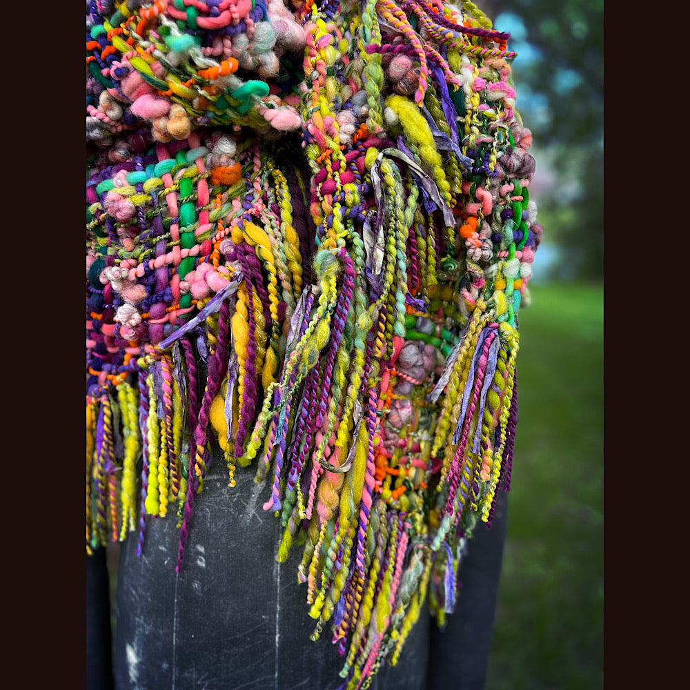 Rainbow warrior Woven shawl 82” X 36” 1 pound