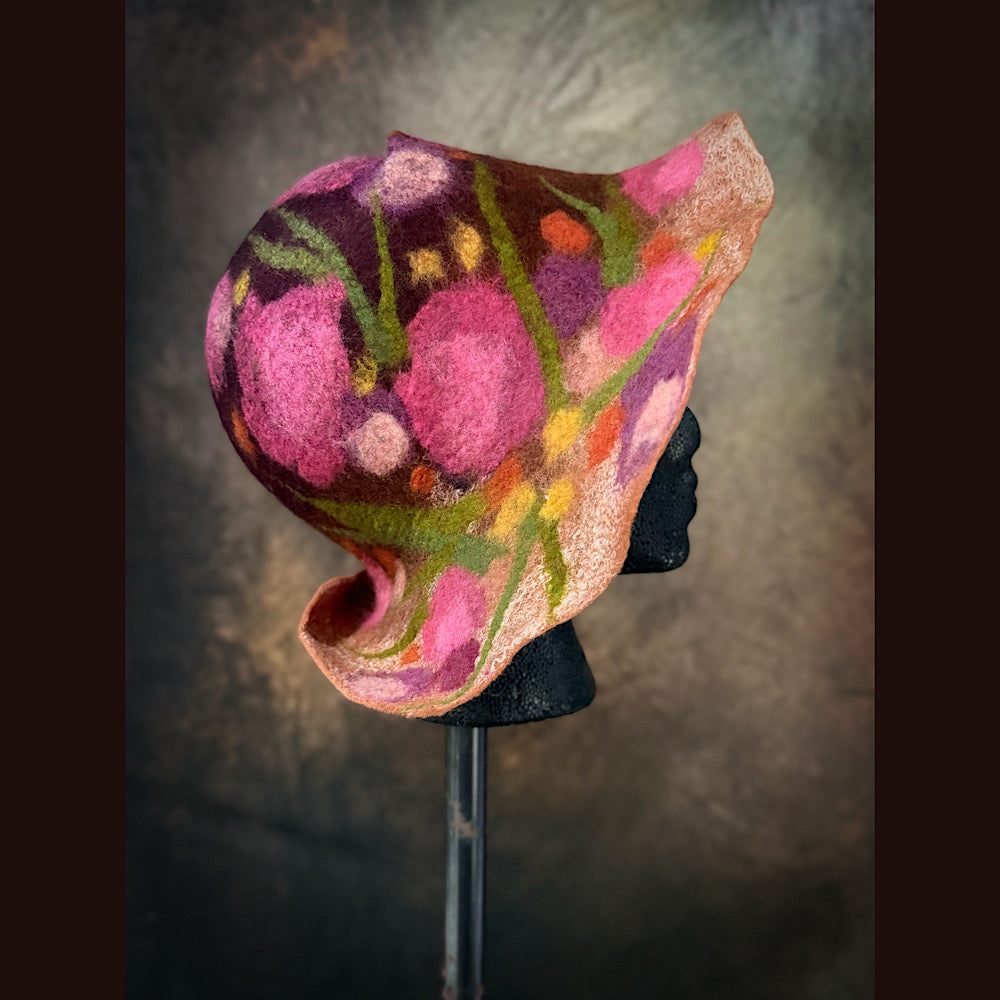 OOAK Handmade wool Felted hat 23.5” medium