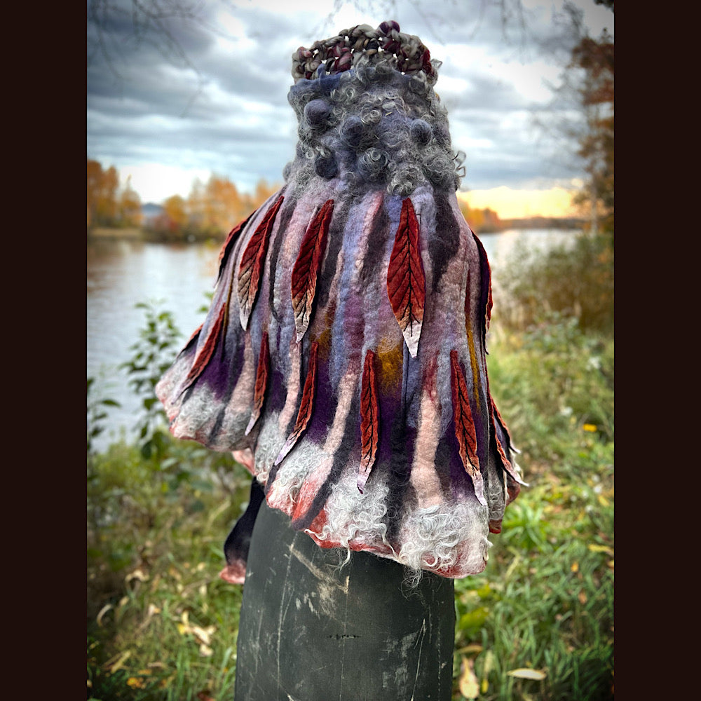 October sunset felted shawl 86” X 22”