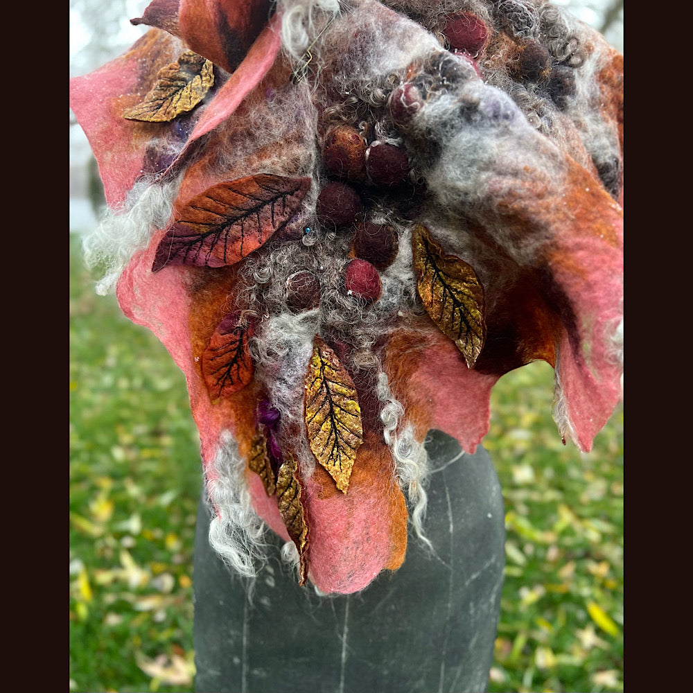 Autumn roses felted scarf 56” X 18
