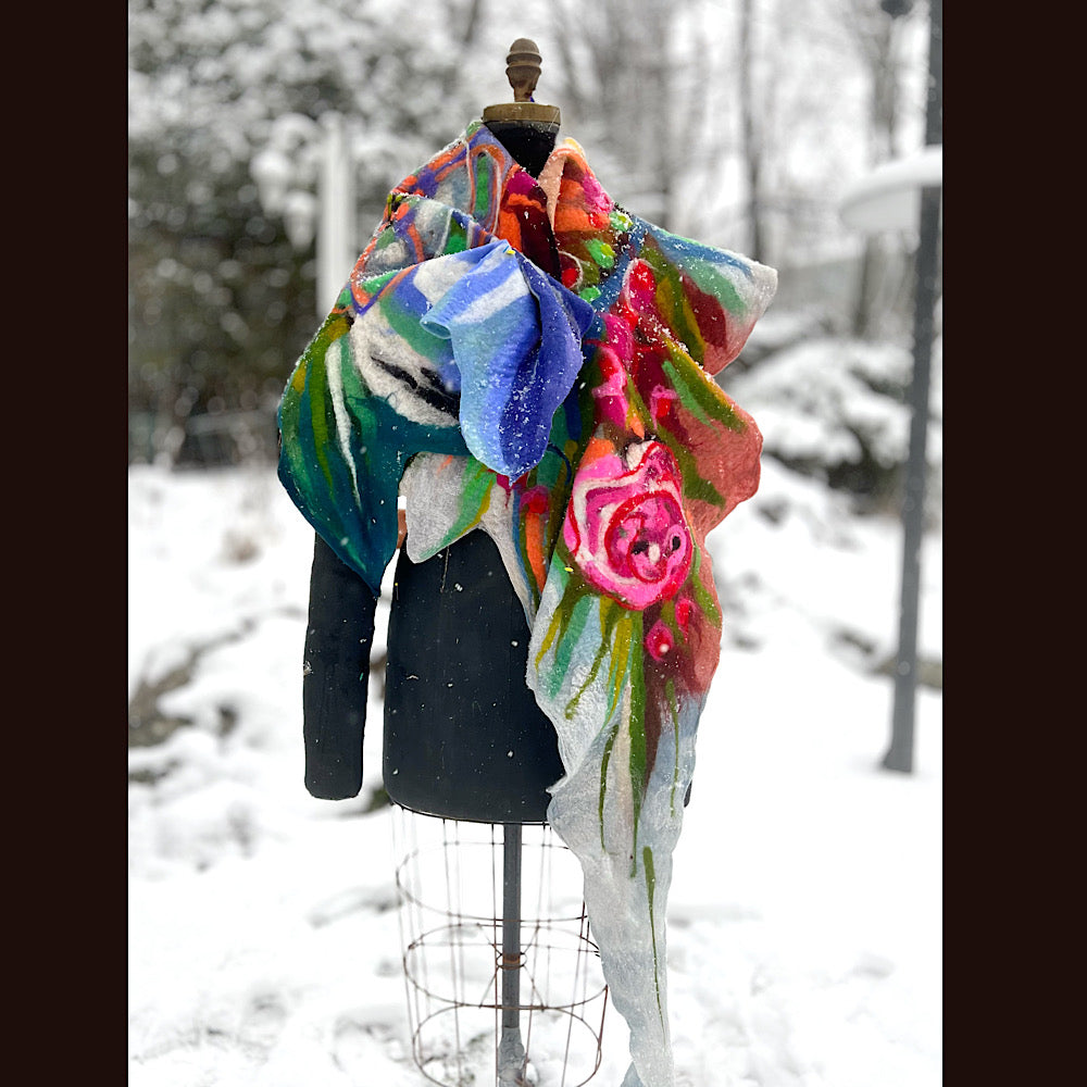 Rose Felted Shawl 84” X 21”