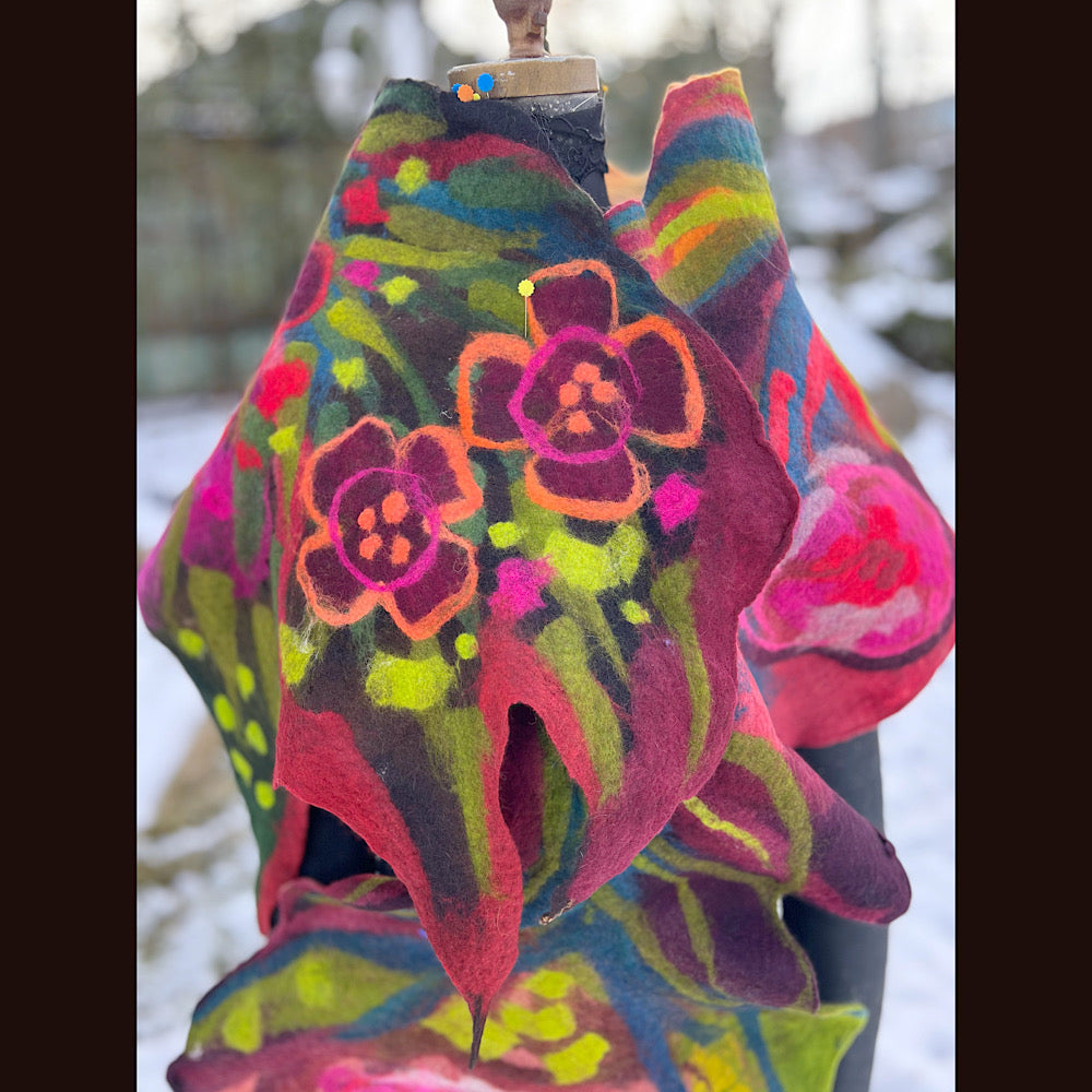 Rose Felted Shawl 80” X 21”