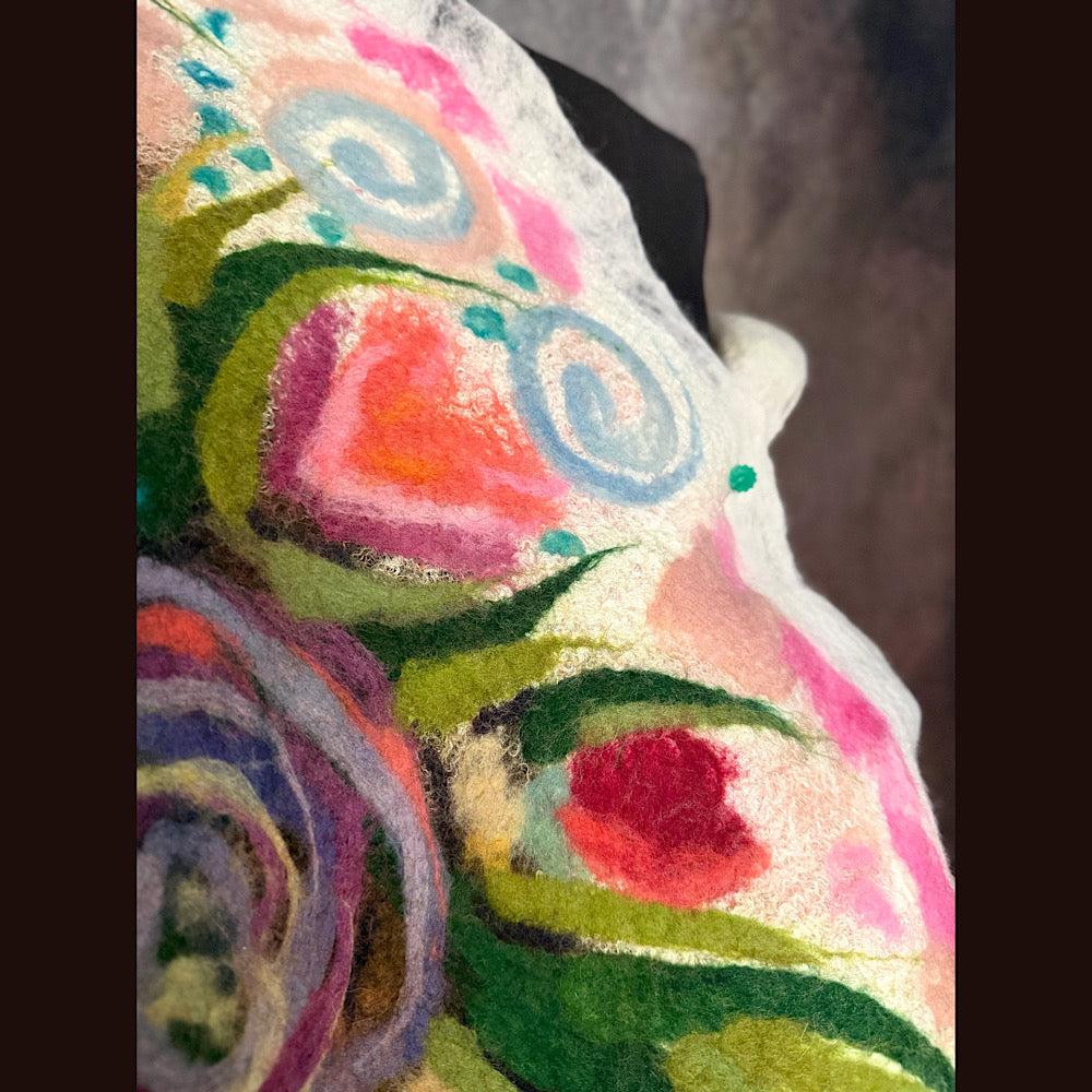 OOAK Handmade wool Felted Scarf 84” X 20” Original art work