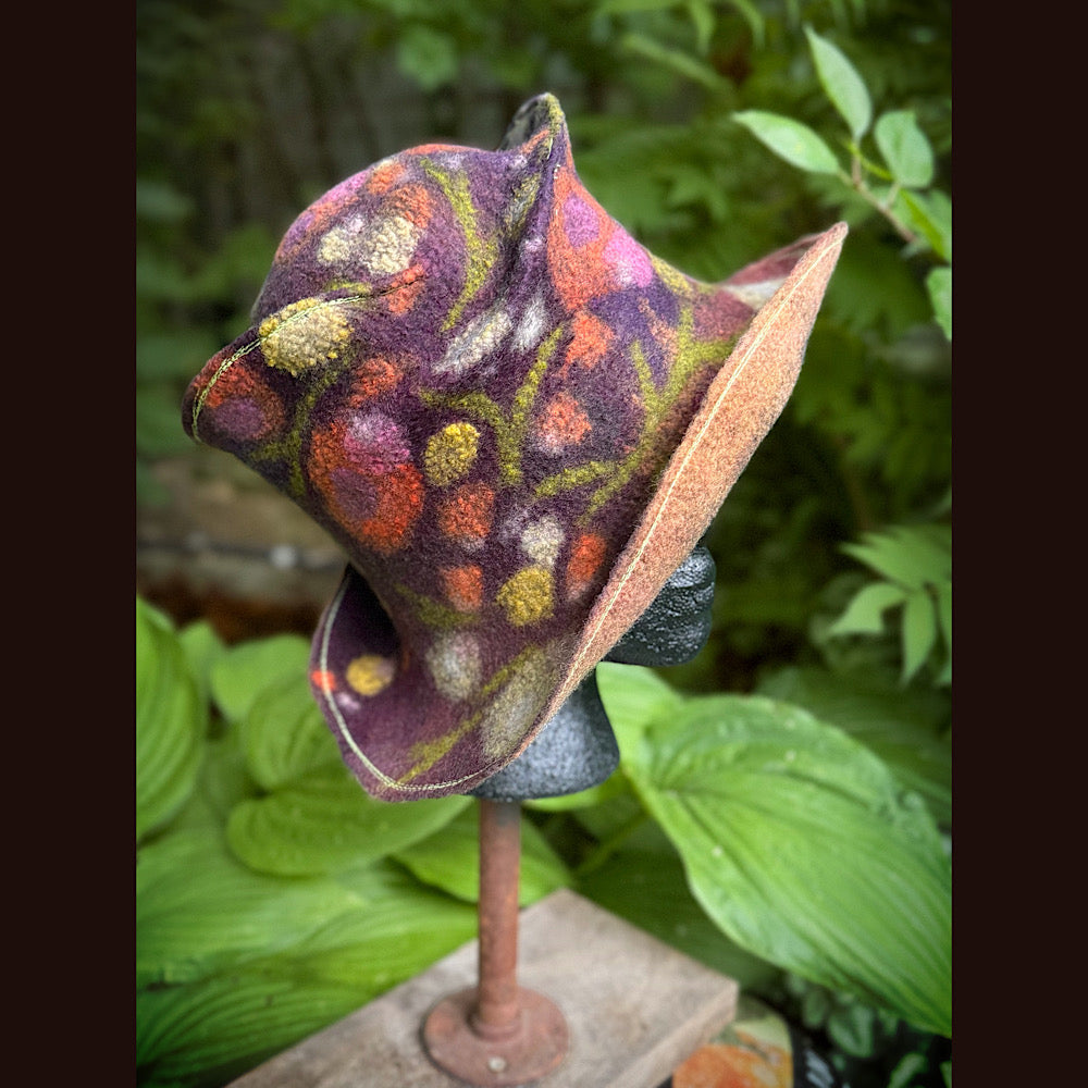 OOAK Handmade wool Felted hat 23.5” medium