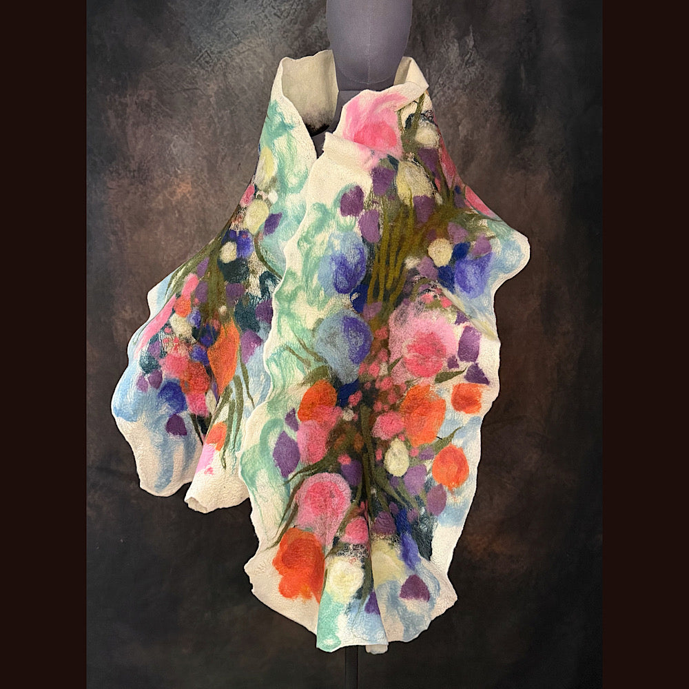 OOAK Handmade wool Felted Scarf 80” X 17” Original art work